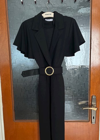 Kemerli Siyah Kadın Uzun Tulum - Görsel 3