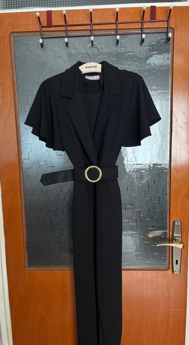 Kemerli Siyah Kadın Uzun Tulum - Görsel 3