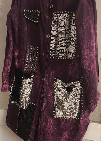 Diğer Uzun Kollu Mor Batik Desenli Kadın Tunik