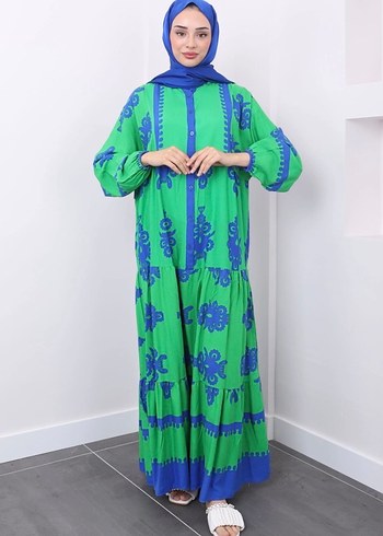 Renkli Desenli Bohem Uzun Elbise - Görsel 2