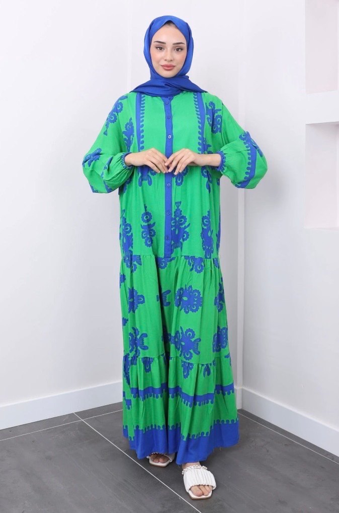 Renkli Desenli Bohem Uzun Elbise - Görsel 2