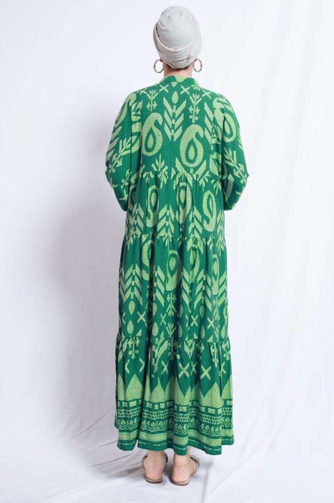 Yeşil Bohem Uzun Salaş Elbise - Görsel 2