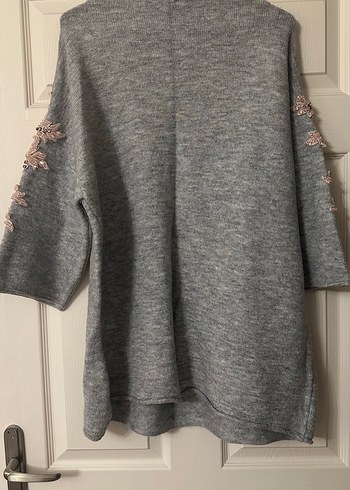 Gri Bohem Nakışlı Triko Kadın Kazak - Görsel 4