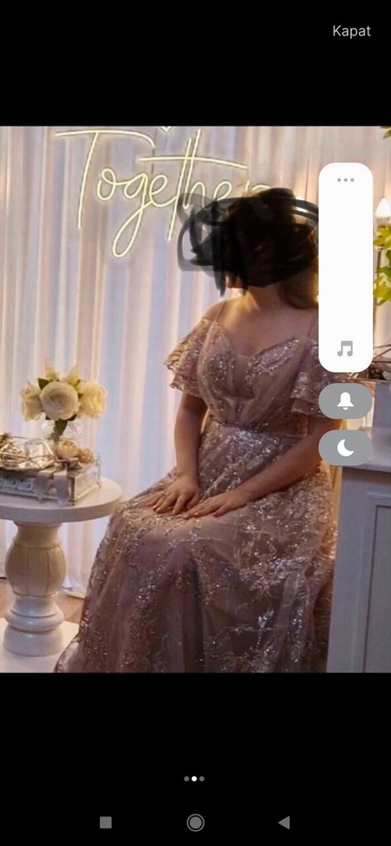 Dantel Detaylı Pembe V Yaka Uzun Abiye Elbise - Görsel 2