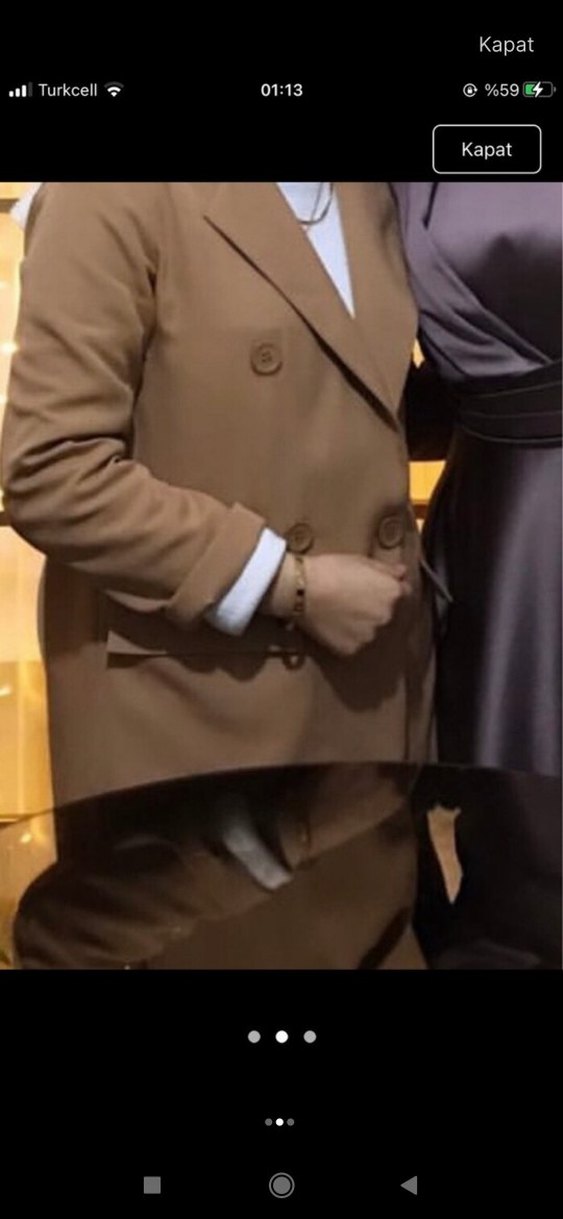 Düğmeli Kahverengi Keten Kadın Blazer Ceket takim - Görsel 2