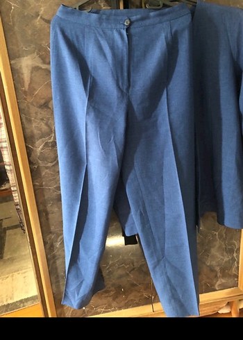 Düğmeli Mavi Kadın Keten Takım - Görsel 2