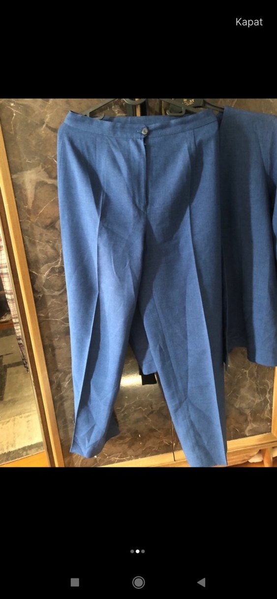 Düğmeli Mavi Kadın Keten Takım - Görsel 2