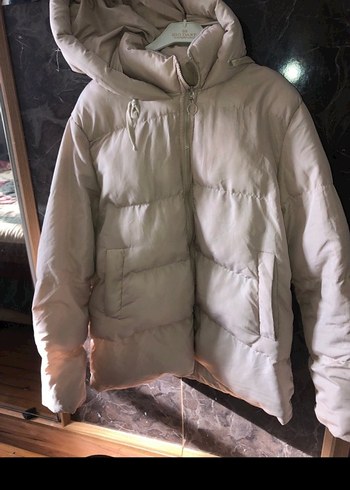 Bej Midi Kadın Puff Mont Yüksek Yakalı - Görsel 2