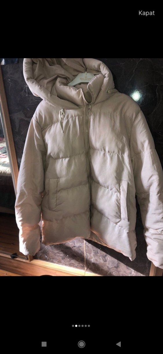 Bej Midi Kadın Puff Mont Yüksek Yakalı - Görsel 2