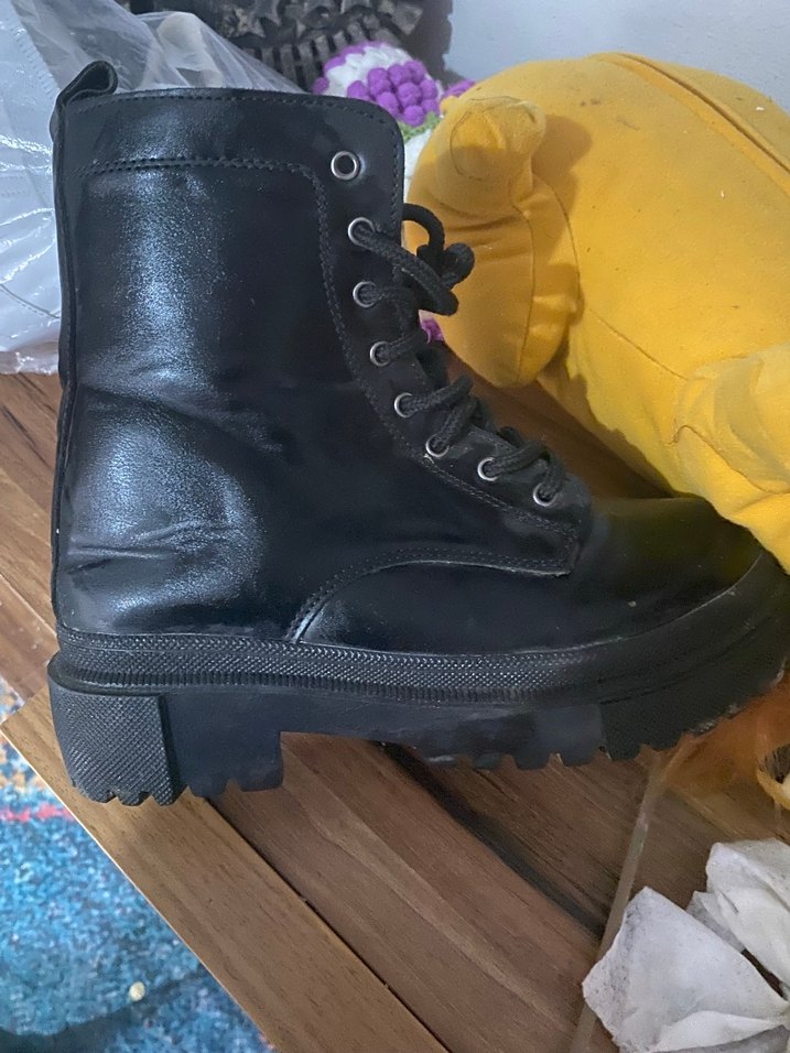 Siyah Platform Topuklu Bağcıklı Kadın Bot - Görsel 3