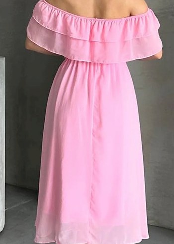 Pembe Straplez Midi Elbise - Görsel 2