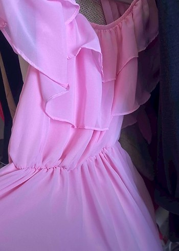 Pembe Straplez Midi Elbise - Görsel 5