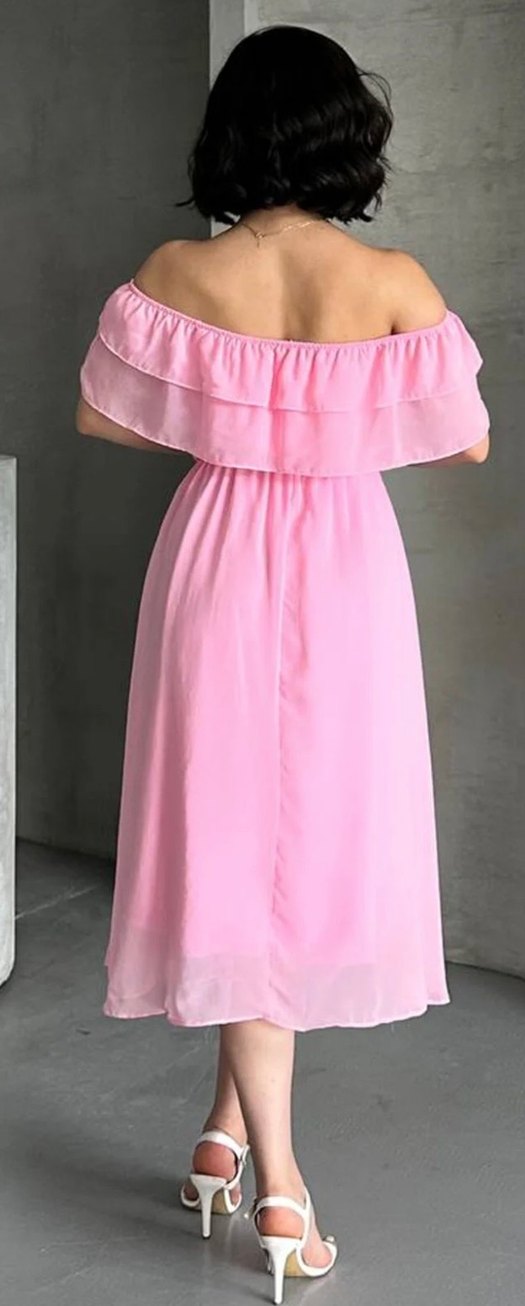 Pembe Straplez Midi Elbise - Görsel 2