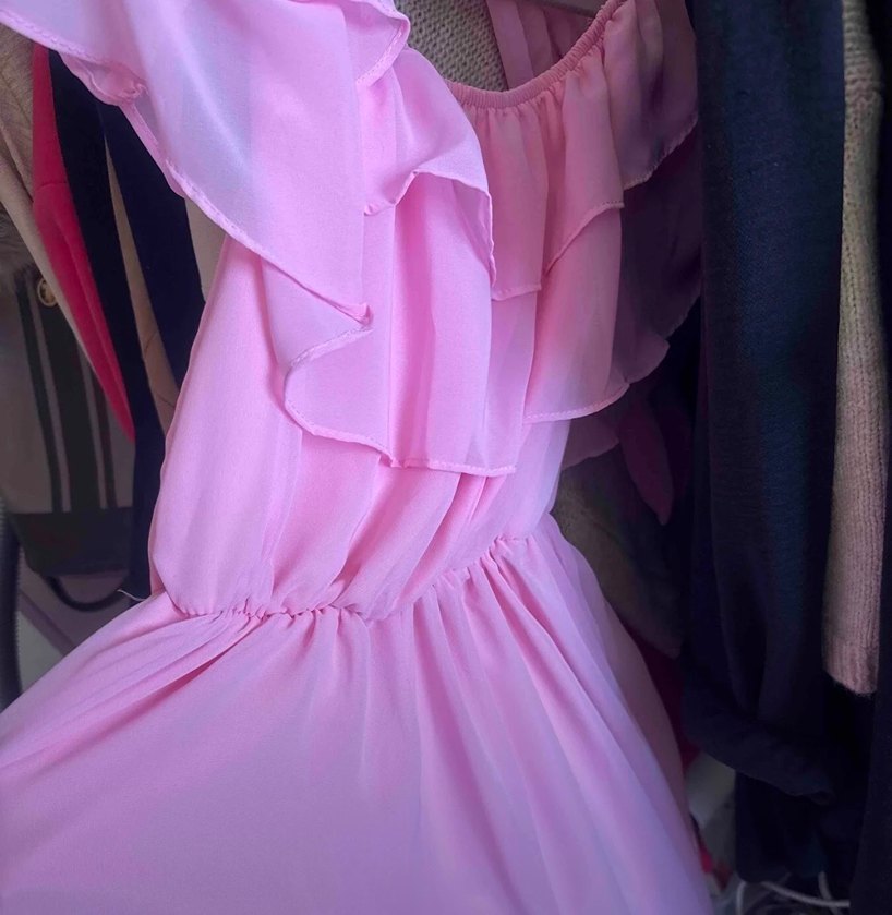 Pembe Straplez Midi Elbise - Görsel 5