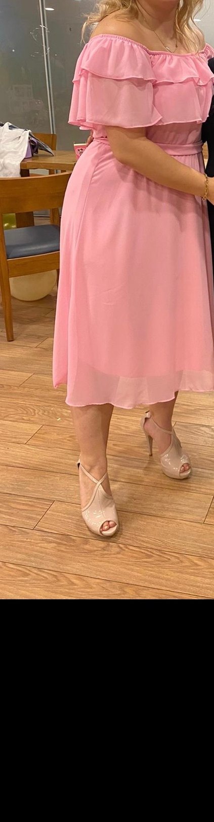 Pembe Straplez Midi Elbise - Görsel 3