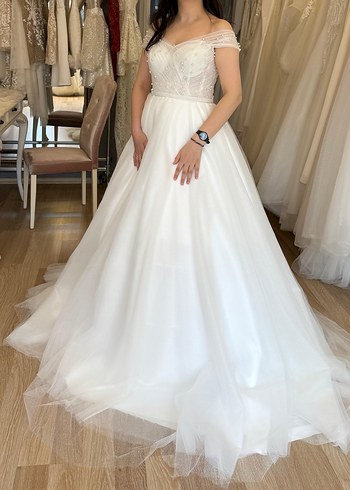 Beyaz Uzun A Kesim Straplez Gelinlik - Görsel 5