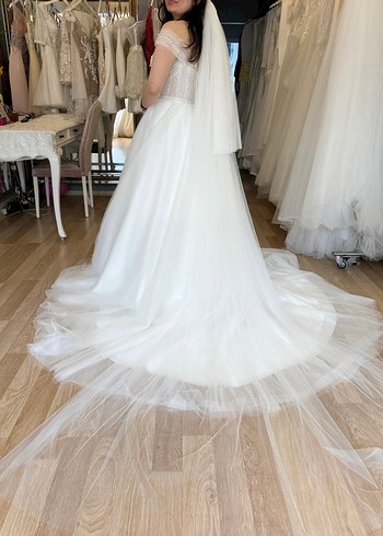 Beyaz Uzun A Kesim Straplez Gelinlik - Görsel 4