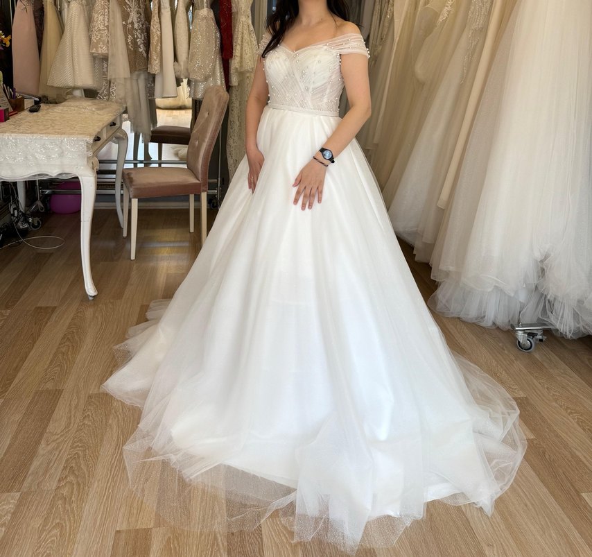 Beyaz Uzun A Kesim Straplez Gelinlik - Görsel 5