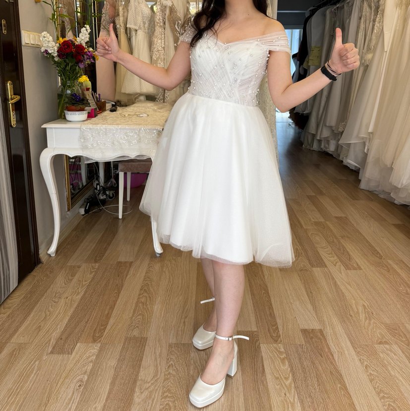 Beyaz Uzun A Kesim Straplez Gelinlik - Görsel 2