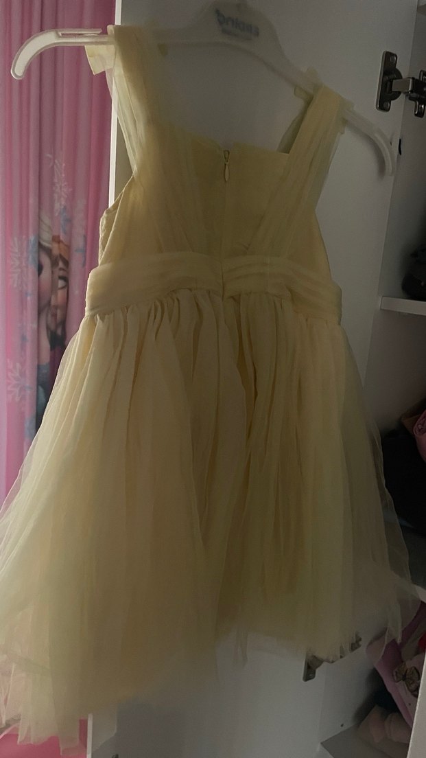 Sarı Dantelli Kız Çocuk Tül Elbise - Görsel 2