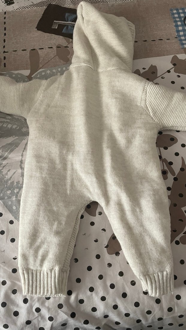 Bej Örgü Bebek Tulumu Kapüşonlu - Görsel 4