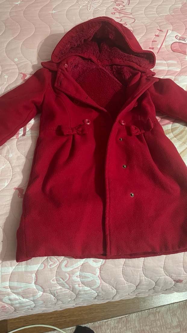 Kız Çocuk Kırmızı Düğmeli Kışlık Kaban - Görsel 2