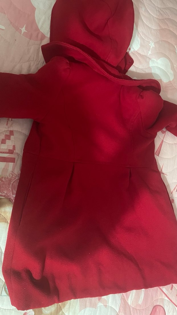 Kız Çocuk Kırmızı Düğmeli Kışlık Kaban - Görsel 4