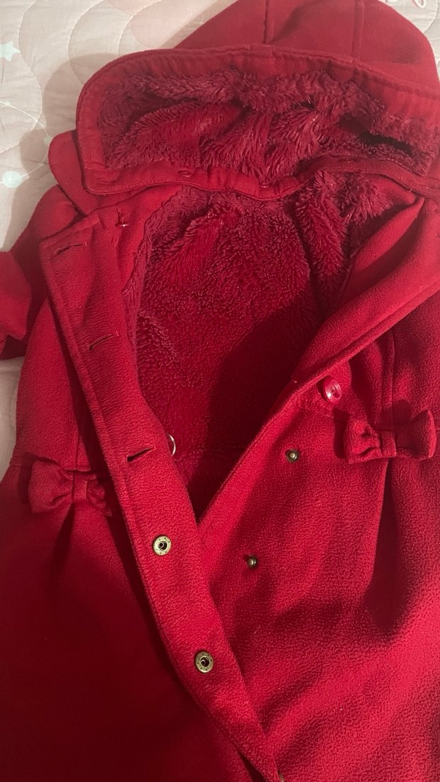 Kız Çocuk Kırmızı Düğmeli Kışlık Kaban - Görsel 3