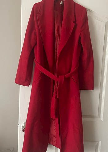 Kırmızı 
Kemerli Uzun Klasik Kadın Kaban - Görsel 4