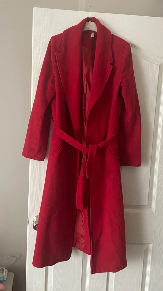 Kırmızı 
Kemerli Uzun Klasik Kadın Kaban - Görsel 4