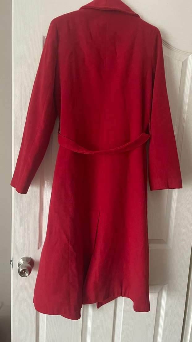 Kırmızı 
Kemerli Uzun Klasik Kadın Kaban - Görsel 3