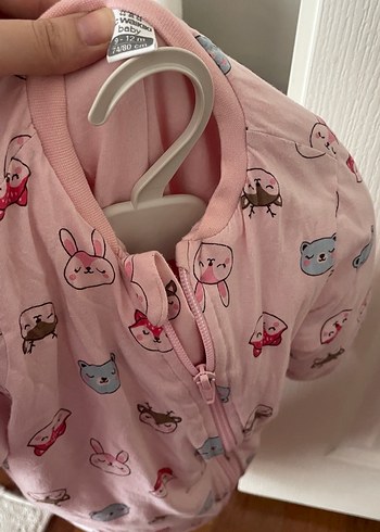 Kız Bebek Fermuarlı Pembe Baskılı Polar Tulum - Görsel 2