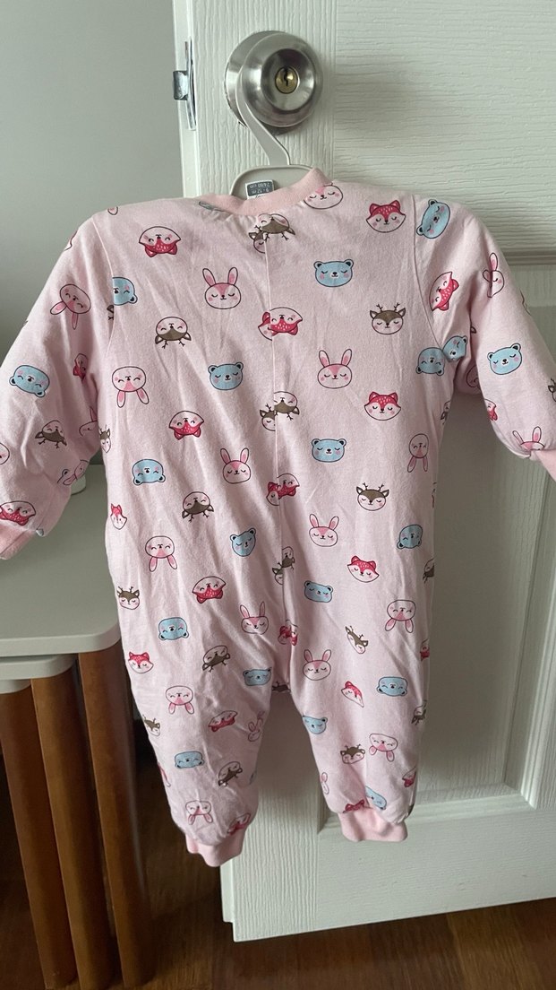 Kız Bebek Fermuarlı Pembe Baskılı Polar Tulum - Görsel 3