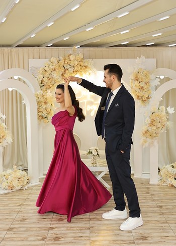 Burgundy Drapeli Mini Abiye Elbise - Görsel 2