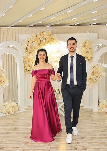 Burgundy Drapeli Mini Abiye Elbise - Görsel 3