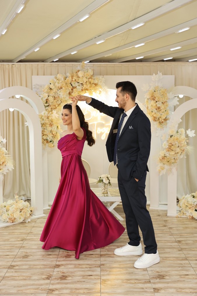 Burgundy Drapeli Mini Abiye Elbise - Görsel 2