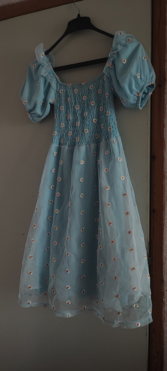 Mavi Nakışlı Mini Bohem Elbise - Görsel 3