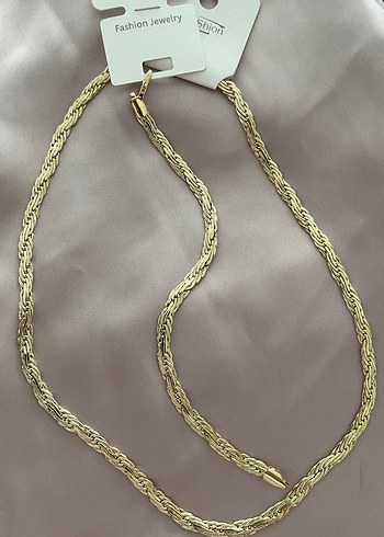 Altın Renkli Hasır Tarzı Kadın Çelik Kolye - Görsel 4