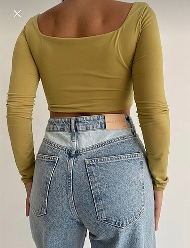 m Beden Crop kare yaka bluz yağ yeşili m beden
