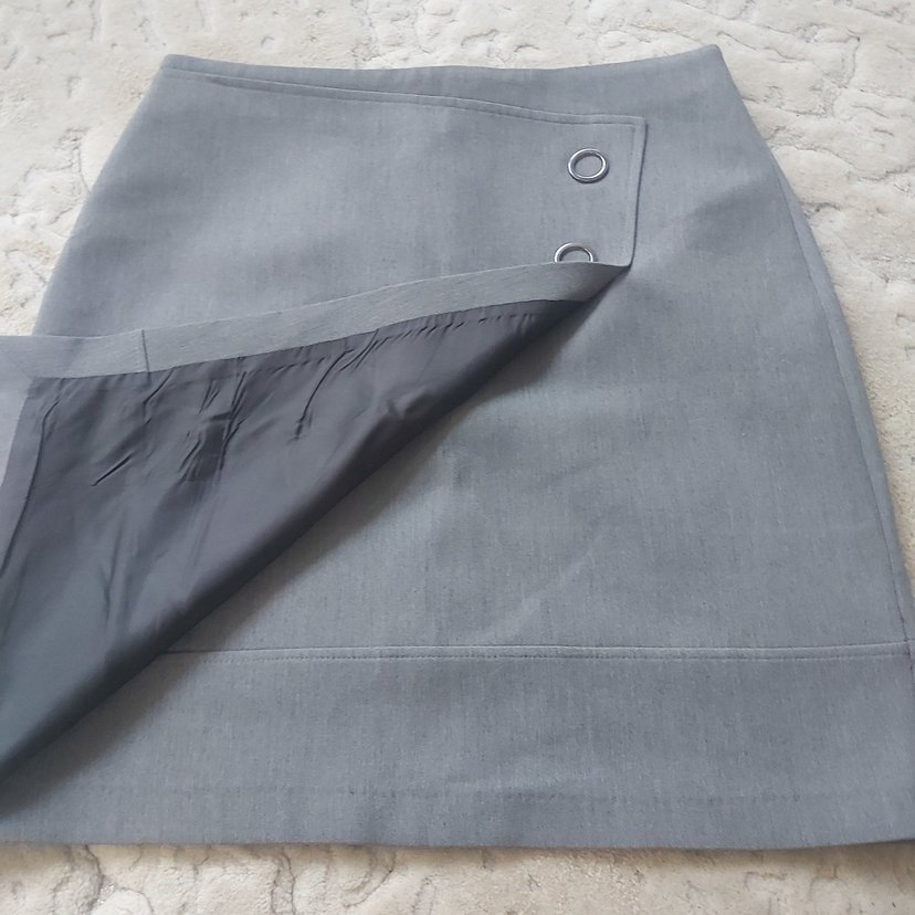 Düğmeli Gri Kadın Keten Etek Paulmark Marka - Görsel 5