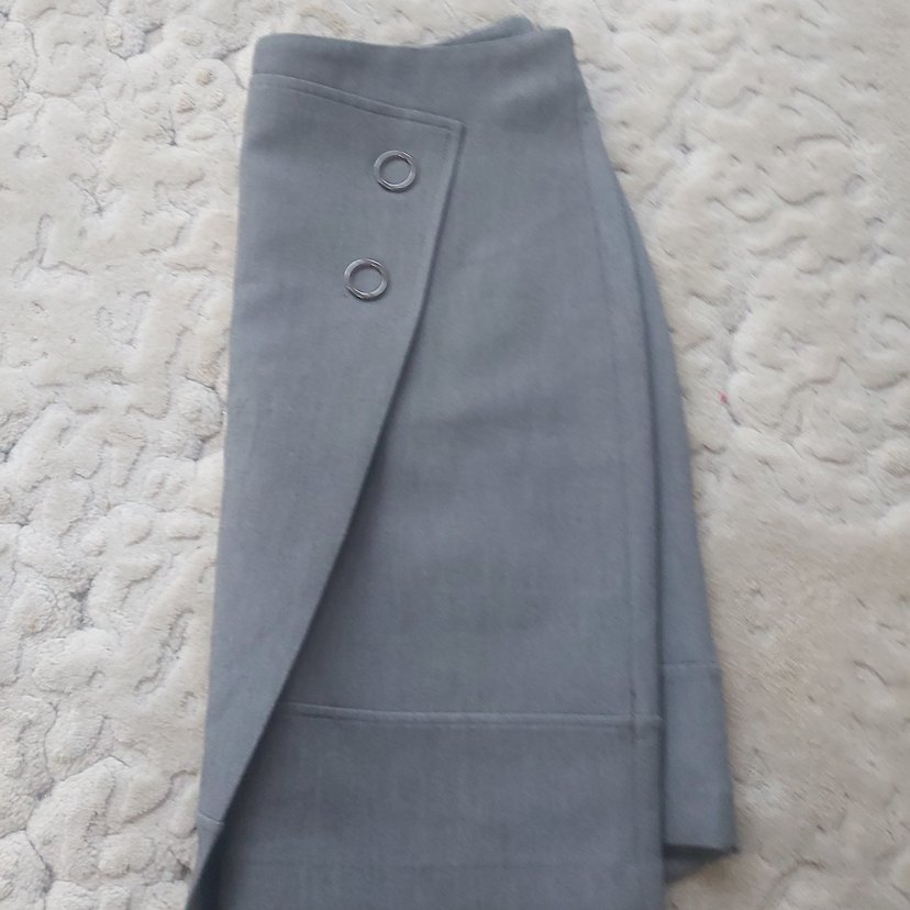 Düğmeli Gri Kadın Keten Etek Paulmark Marka - Görsel 3
