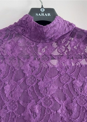 Mor Dantel Kolsuz elbise - Görsel 5