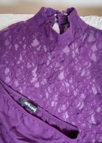 Mor Dantel Kolsuz elbise - Görsel 4