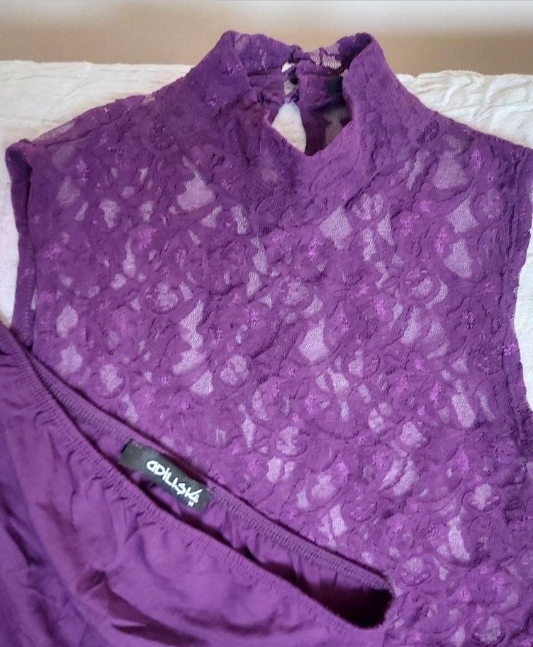 Mor Dantel  Kolsuz elbise - Görsel 4