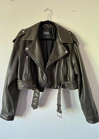 zara haki Deri Biker Ceket