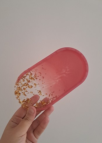 Epoksi Sunumluk Takılık Altın Varaklı ve Pembe Tabak