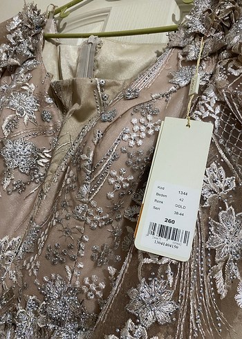 Bej İşlemeli Dantel Uzun Bohem Abiye Elbise - Görsel 3