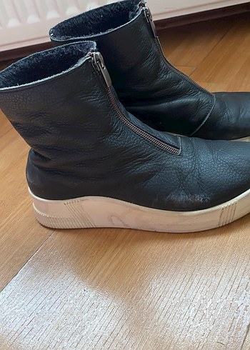 hakiki deri Siyah Fermuarlı Dolgu Topuklu Kadın Bot - Görsel 3