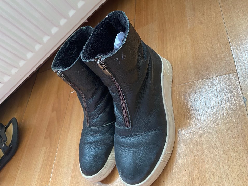 hakiki deri Siyah Fermuarlı Dolgu Topuklu Kadın Bot - Görsel 4