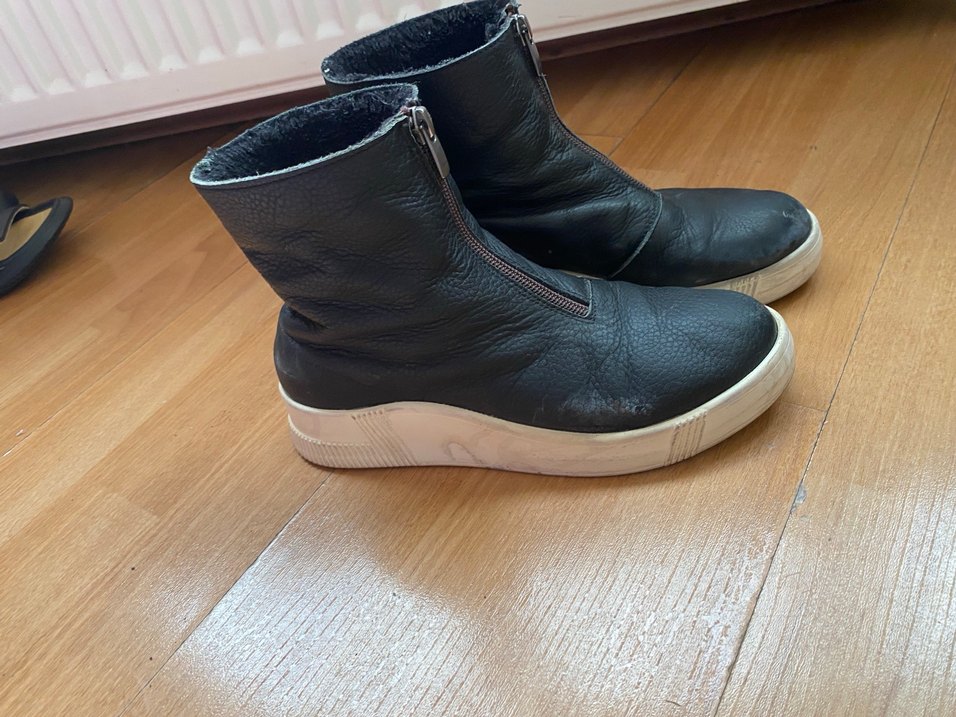 hakiki deri Siyah Fermuarlı Dolgu Topuklu Kadın Bot - Görsel 3